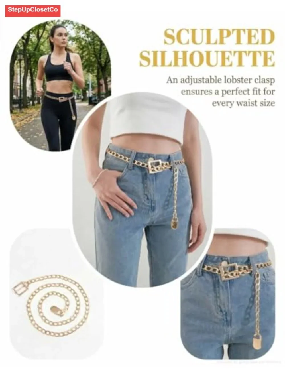 Metal Concho Chain Belt for Women Western Cowgirl Adjustable
